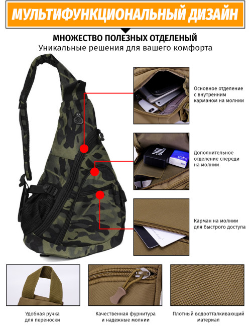 Однолямочный рюкзак Snoburg 5908 черный камуфляж