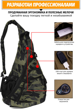 Однолямочный рюкзак Snoburg 5908 черный камуфляж