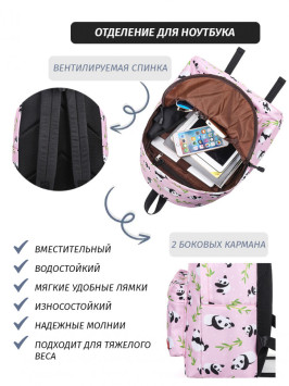 Рюкзак для девочки Snoburg + пенал в комплекте панда