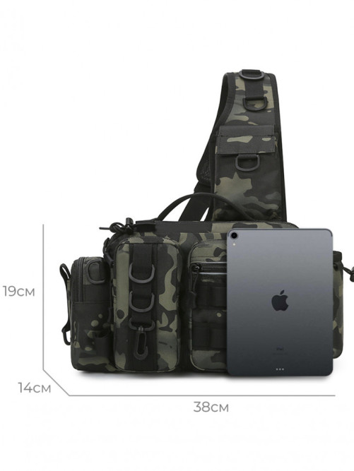 Рюкзак мужской тактический однолямочный Snoburg SN8872 черный камуфляж